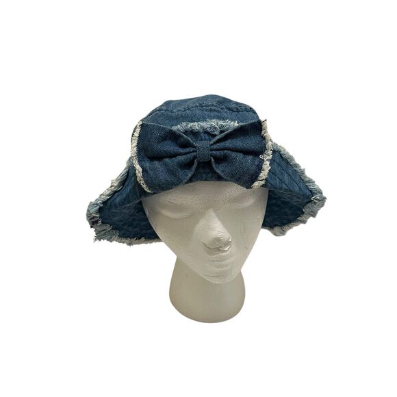 Unbranded Other - Toddler Girls Blue Denim Chambray Fray Bow Flip Up Bucket Hat Beach Y2K 2-4Y